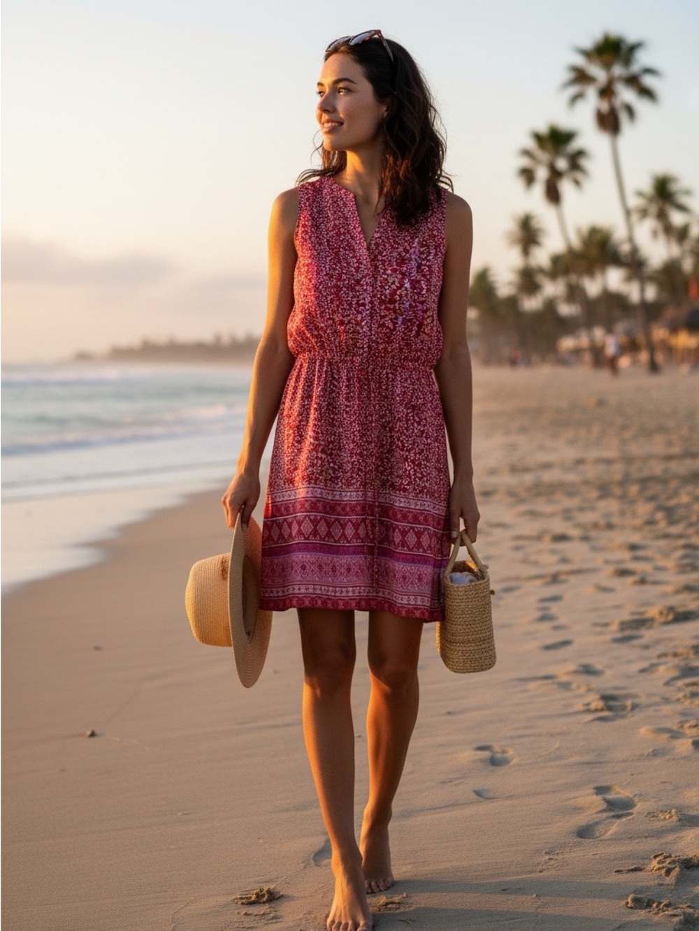 GAP Red Floral-Print Sleeveless Dress